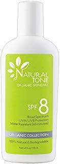 SPF8 Broad Spectrum Natural Sun screen, Soothing and Hydrating Mineral Sunscreen, Vegan, Paraben-Free Sunblock, Water-Resistant Sunscreen for Face and Body, 6oz - Natural Tone Organic Skincare