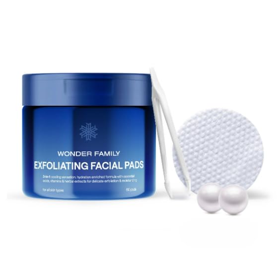 Korean Toner Pads for Face – Facial Toner with Glycolic Acid, Hyaluronic Acid, Turmeric, Pearl & Fruit Extracts – 100% Cotton & Double-Sided – 60 Exfoliating Cotton Pads for Face Skin Care