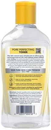 Dickiinson's Pore Perfecting Witch Hazel Toner, Gentle Facial Toner for Deep Cleansing and Oil Control, Refines Pores, Alcohol-Free Formula, 16 fl oz