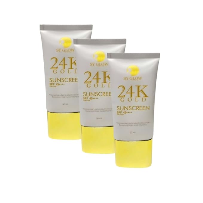 SY GLOW 24K Gold Sunscreen SPF 45++++ Broad Spectrum UVA/UVB with Niacinamide & Ceramides, 50 ml (3, 50ml)