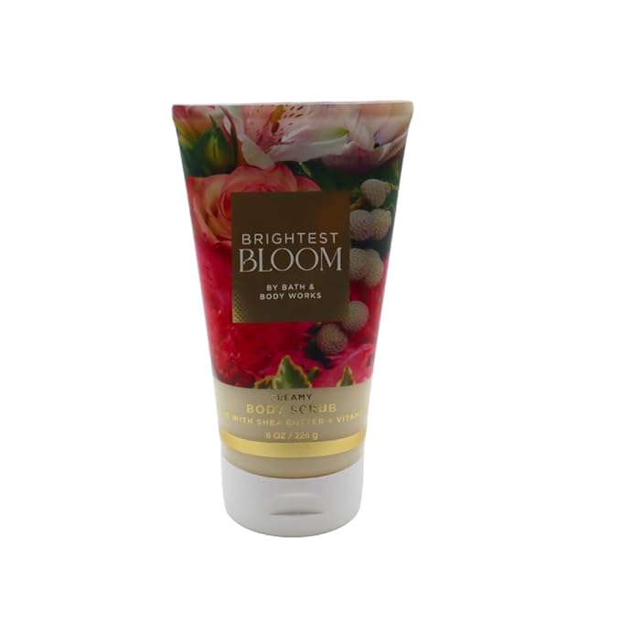 Bath & Body Works BRIGHTEST BLOOM Body Wash, Mist, Body Cream & Body Scrub 4-piece Gift Set with a Red Bow for Holidays – Full Size