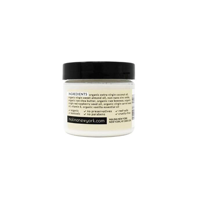 Malina™ Organic Vanilla Natural Sunscreen | SPF 30+ | Nontoxic | Baby-Safe | Reef-Safe | No Preservatives | No Synthetic Fragrance | Made With Pure Essential Oil (2 Fl Oz)
