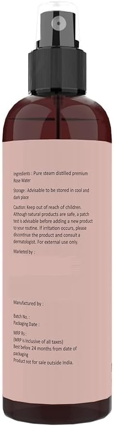 6.76floz Pure & Natural Rose Water/Skin Toner Mist Spray - 200Ml - Steam Distilled - Gulab Jal - Alcohol & Chemical Free