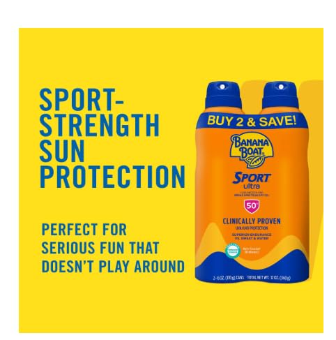 New Ban~ana Boat Sport Ultra Sunscreen Spray, SPF 50, Twin Pack, 6 oz