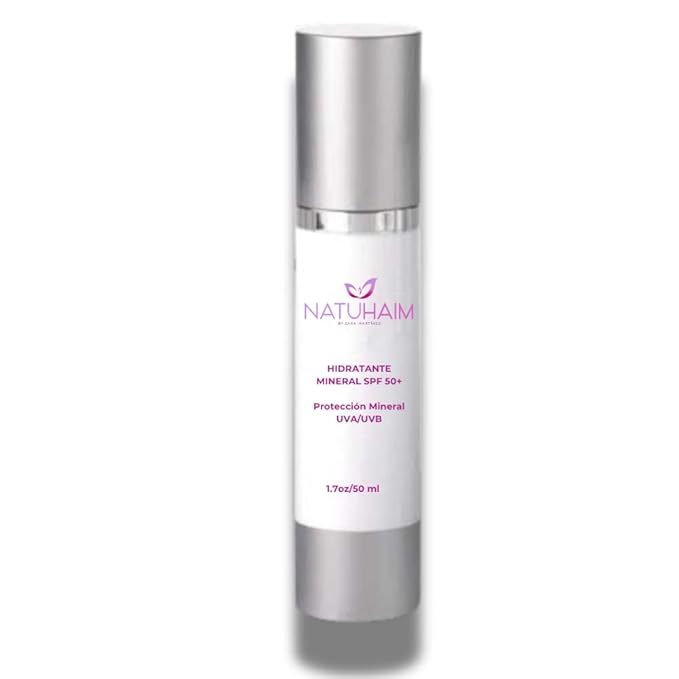 Crema hidratante anti envejecimiento con protección solar 50+ Natuhaim Mineral Sunscreen, SPF 50+, UVA/UVB Protection, Hydrating Formula, 1.7 oz