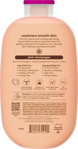 eos Cashmere Body Wash – Pink Champagne, Moisturizing Body Wash, Creamy Gel Formula, with Shea Butter, Glycerin, Vitamin E, pH Balanced, Sensitive Skin, Vegan, 16 fl oz