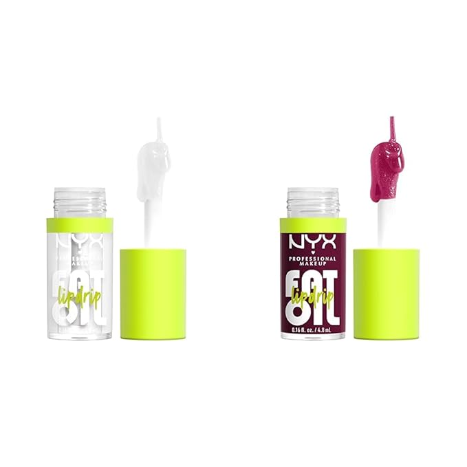 NYX PROFESSIONAL MAKEUP Fat Oil Vegan Lip Gloss Bundle with My Main Clear Gloss (3 Count) and That's Chic Deep Berry Gloss