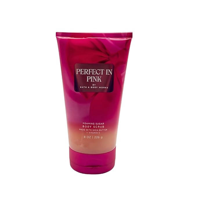 Bath & Body Works PERFECT IN PINK Fine Fragrance Mist, Ultimate Hydration Body Cream & Foaming Sugar Body Scrub 3-piece Gift Set with a Blue Bow for Holidays – Full Size