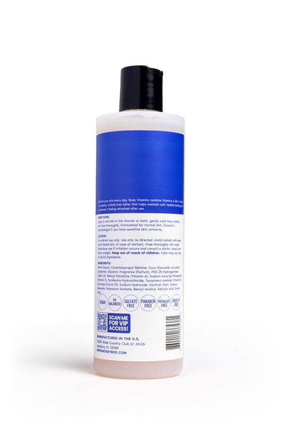 Her Fantasy Box | Body Vitamins Moisturizing Body Wash – Multi-Vitamin Cleanser with Vitamins A, B6, C & E, Hydrating & pH Balanced, Vegan & Cruelty Free, 16 oz