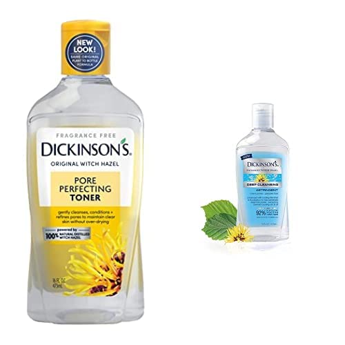 Dickinson's Witch Hazel Toner & Astringent Bundle (2-16 fl oz Bottles): Original Witch Hazel Pore Perfecting Toner, Enhanced Witch Hazel Deep Cleansing Astringent, Menthol and Eucalyptus