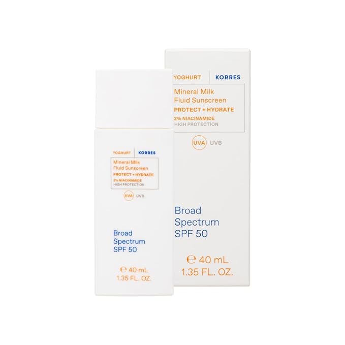 KORRES Greek Yoghurt Mineral Milk Fluid Sunscreen, Lightweight Face Sunscreen for Daily Hydration, Mineral UV Protection, Sensitive Skin Friendly SPF for Face, Vegan, Travel Size, 1.35 Fl Oz