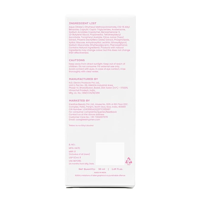Hyphen Vitamin Infused Brightening Sunscreen With SPF 50 PA++++ | 12hrs UVA-UVB & Blue Light Protection |Brightens Skin, Gives Matte Finish & No White Cast | Lightweight | For All Skin Types - 50ml