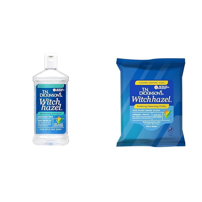 Dickinson's Witch Hazel Astringent 16oz & Soothing Cleansing Cloths 25 Count