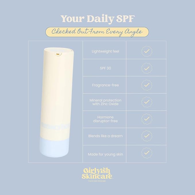 Mineral Sunscreen SPF 30, Broad-Spectrum, Lightweight, Non-Greasy, Zinc Oxide 18%, For Teens, For Tweens, For Adults, girlish skincare