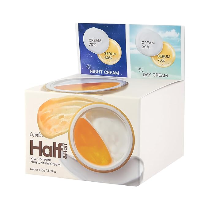 esfolio Made in Korea Half and Half Vita Collagen Moisturizing Cream 3.53 OZ – Half Day and Half Night Cream - Lightweight Daily Face Moisturizer with Vitamin Complex – Smooth and Soft