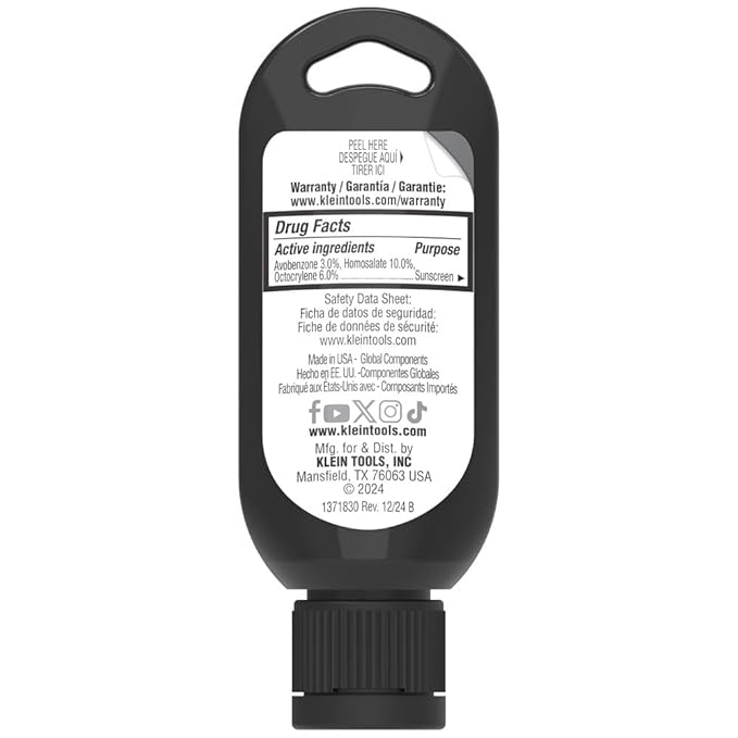 Klein Tools SPF50LOT15 Sunscreen Lotion, SPF 50, 120-Minute Water-Resistant, Broad Spectrum UVA/UVB Sun Protection, Non-Greasy, 1.5-Ounce Tube, 12-Pack
