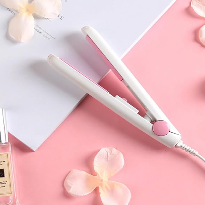 Mini Hair Straightener, 2 in 1 Mini Curling Iron Portable Travel Hair Straightener Heating Curler Hair Styling Tool for Short Hair,Home or Salon (White)