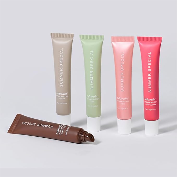 5Pcs Summer Lip Butter Lip Balm, Ultra-Hydrating Natural Vegan Lip Balm, Sheer-Tinted Shine & Hydration Lip Care, Soothes & Softens Dry Lips Skincare, Bálsamo labial hidratante