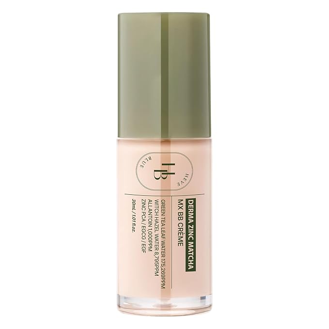 HEVEBLUE Derma Zinc Matcha MX BB Cream 3.0 Fair – Lightweight Creamy BB with Hydrating Adherence, Gentle for Sensitive Skin, Natural Skin Correction, No Gray Cast, Green Tea, 6 Shades
