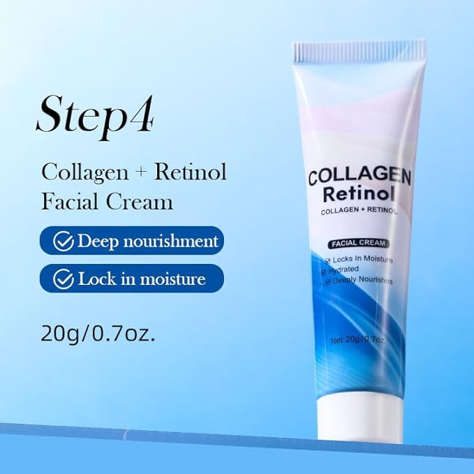 Collagen Retinol Travel Skincare Set, Hydrating Facial Starter Kit with Cleanser Toner Serum Face Moisturizer, Anti Aging Skin Care Routine Gift Set for Women Girls
