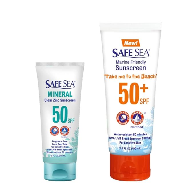 Safe Sea Jellyfish and Sea-Lice Sting-Blocking Body and Face Sunscreen Bundle | SPF50+ 3.4 Fl oz + SPF50 2 Fl oz Mineral | Waterproof, Biodegradable, Coral Reef-Safe Sunscreen