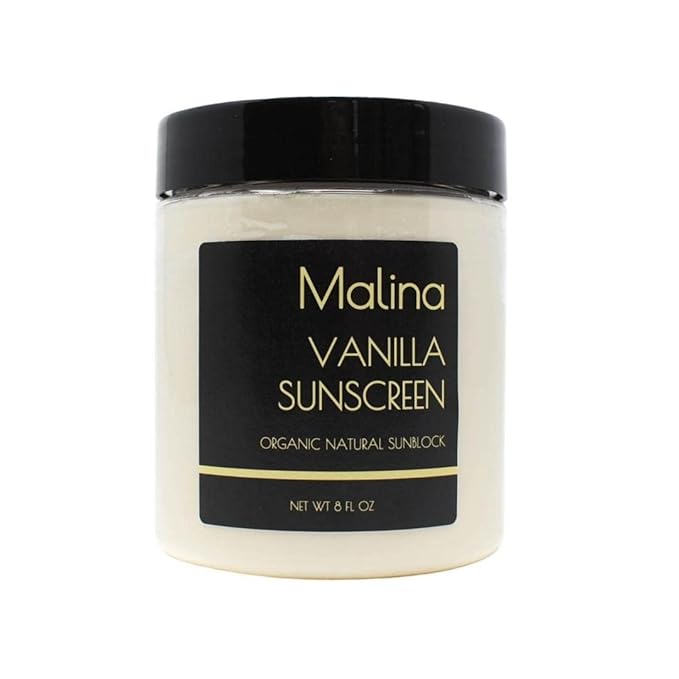 Malina™ Organic Vanilla Natural Sunscreen | SPF 30+ | Nontoxic | Baby-Safe | Reef-Safe | No Preservatives | No Synthetic Fragrance | Made With Pure Essential Oil (8 Fl Oz)