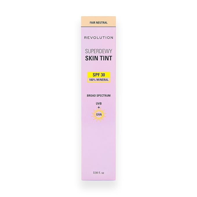 Revolution Superdewy SPF 30 Skin Tint, Tinted Mineral Face Foundation, Buildable Coverage for Facial Glow, 12% Zinc Oxide, Vegan & Cruelty-Free, Fair Neutral