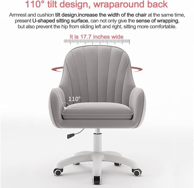 Velvet Desk Chair with Pillow Upholstered Vanity Chair for Girls Women, Home Office Computer Task Chair with Wheels Swivel Rolling Accent Chair for Living Room, Bedroom