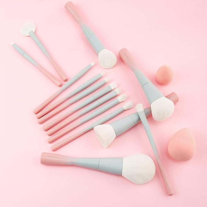 Docolor 14Pcs Makeup Brushes Premium Synthetic Makeup Brush Set Includes 9pcs Eye Brushes,5pcs Synthetic Face Brushes Perfect for Foundation,Blush,Bronzer,Contour,Eyeshadow & Powder-Small Waist Series