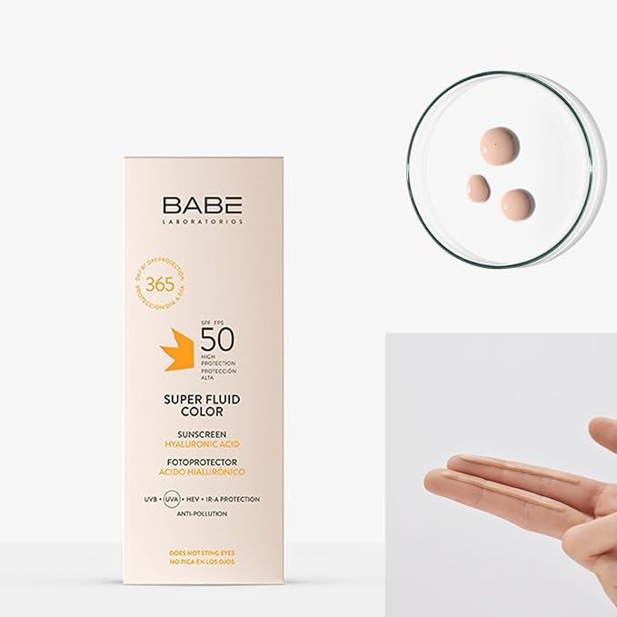Babe Super Fluid Color Sunscreen SPF 50 – Tinted Facial Sunscreen – Lightweight, Non-Greasy, Broad Spectrum Protection – Suitable for Sensitive Skin – 50 ml