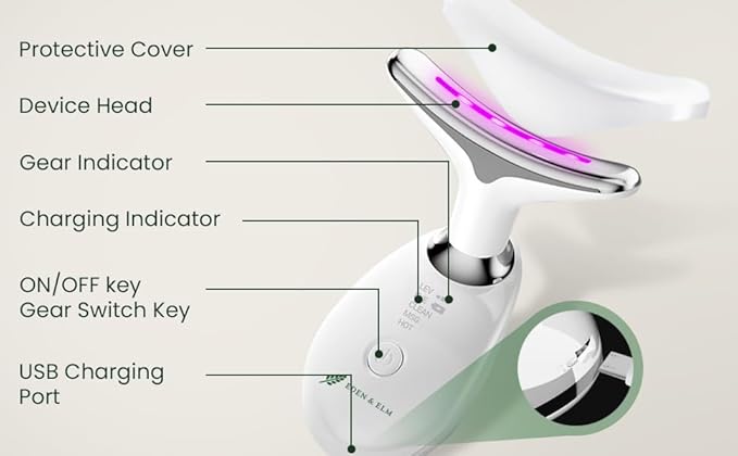Eden & Elm - Face & Neck Sculpting Massager – 7 Color LED Beauty Tool for Firm-Looking Skin, Jawline Contouring & Daily Lift Routine – Ergonomic Curved Wireless Skincare Device