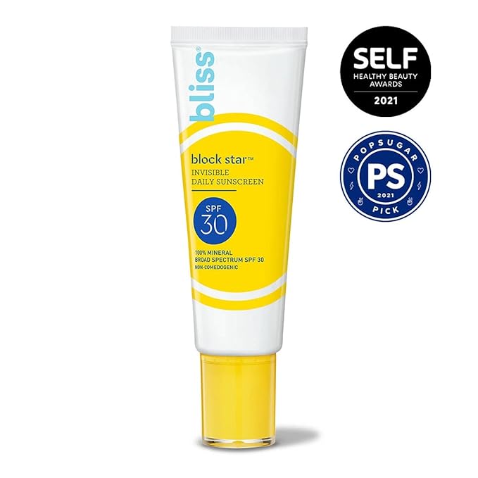 Bliss Block Star Tinted Face Sunscreen SPF 30-1.4 fl oz. - 100% Mineral Broad Spectrum Sunscreen With Zinc Oxide & Titanium Dioxide - Non Greasy Invisible finish
