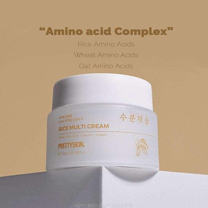 PRETTYSKIN Rice Amino Acid Multi Moisturizing Cream | 4-in-1 Toner + Emulsion + Serum + Cream | With Rice Bran Water & Niacinamide | Gentle Daily Hydration & Texture Care | 3.38fl.oz