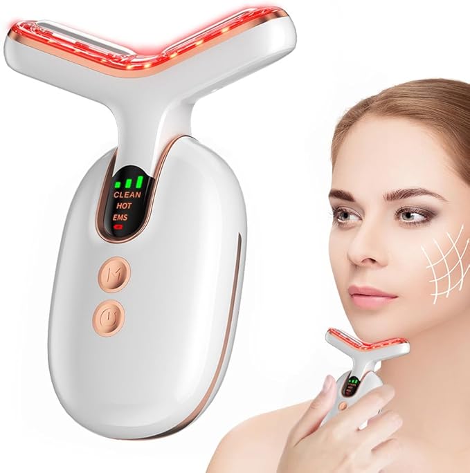 Micro-Current Facial Beauty Device, Red Light Therapy for Face, 3 Color LED Facial Massager for Skin Care with Thermal, Vibration, White