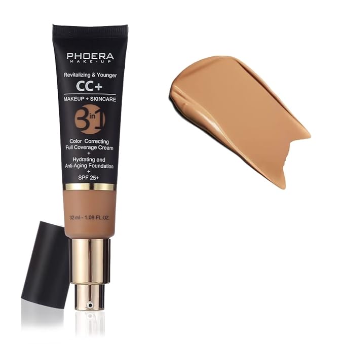 PHOERA Anti-Aging Color Correcting Full Coverage Cream Foundation SPF 25+ Revitalizing & Younger infused Concealer with Vitamins For dark circles, acne scars, wrinkles & redness. (160 Sand)