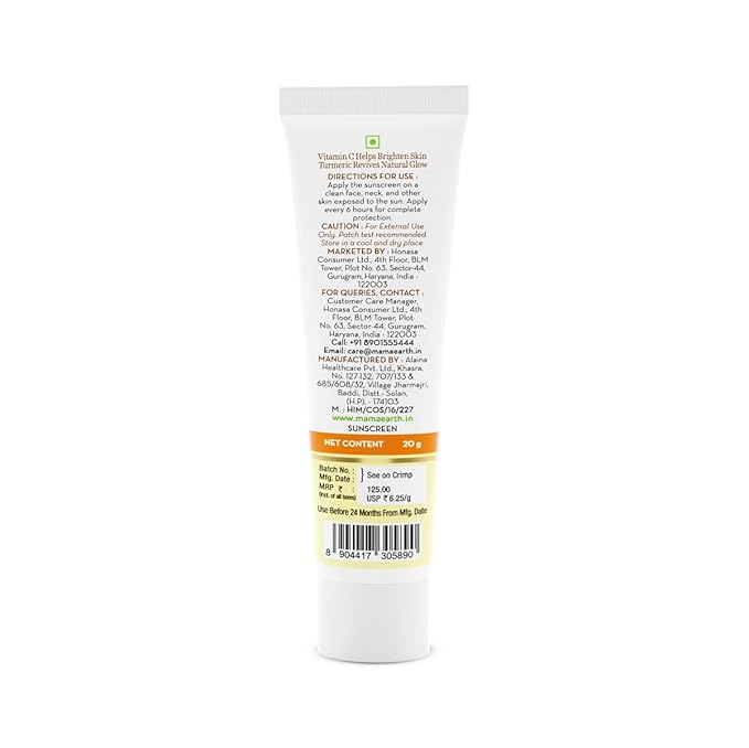 Mamaearth Vitamin C Daily SPF 50 Sunscreen with PA+++ | Gives Broad Spectrum Sun Protection | Non-Greasy | 0.71 Oz (20g)