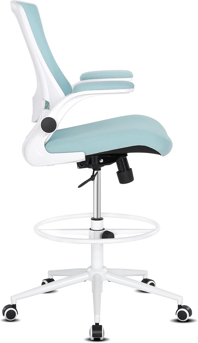 Misolant Tall Office Chair, Drafting Chair for Standing Desk, High Office Chair with Adjustable Lumbar Support, Flip-up Arm and Footrest Ring, Tall Drafting Chair for Bar Height Desk