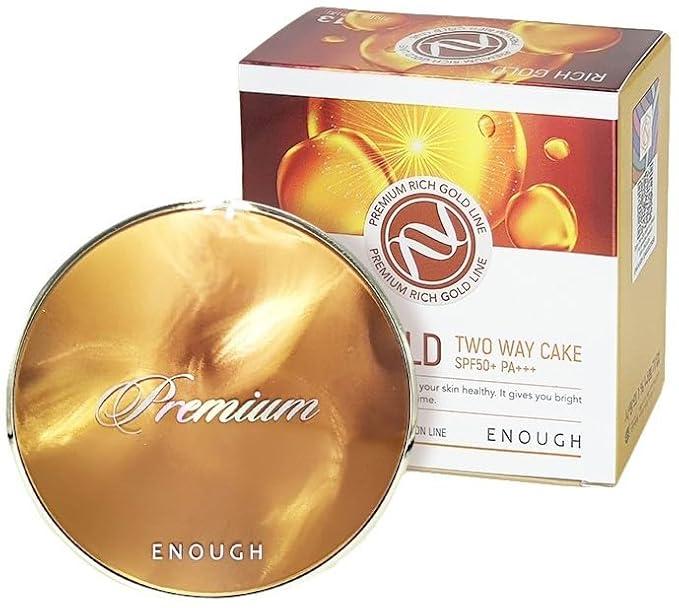 Enough Rich Gold Two Way Cake SPF50, Korean Makeup Setting Powder Foundation, Tattoo Cover Up, Sunscreen for Face, Loose Powder Makeup - Refill Including (#21 Transparent Beige, 0.39 oz)