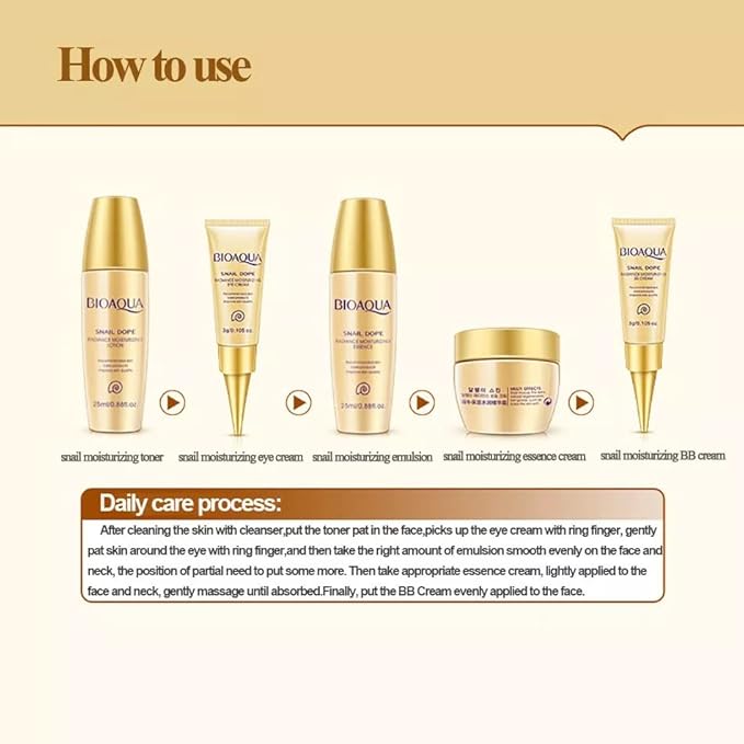 BIOAQUA Snail Mucus Skin Moisturizing Eye Toner Essence BB Cream 5pcs Set Gift Box