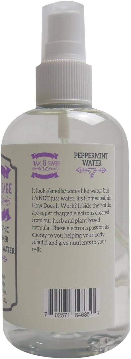 OAK & SAGE Homeopathic Facial Toner Peppermint Water - Unscented - 8oz - 100% Herbs, No Alcohol, No Chemicals - for All Skin Types