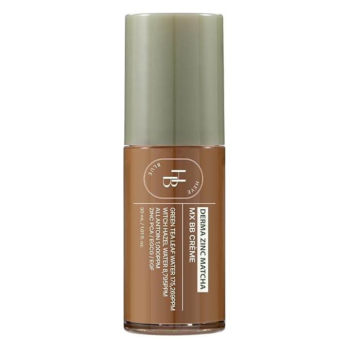 HEVEBLUE Derma Zinc Matcha MX BB Cream 6.0 WALNUT – Lightweight Creamy BB with Hydrating Adherence, Gentle for Sensitive Skin, Natural Skin Correction, No Gray Cast, Green Tea, 6 Shades