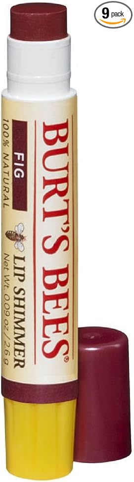 Burt's Bees Lip Balm, Moisturizing Lip Shimmer for Women, for All Day Hydration, with Vitamin E & Coconut Oil, 100% Natural, Fig, 0.09 Ounce - 9 Pack