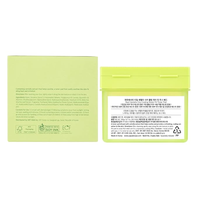 Papa Recipe Real Centella Cica Toner Pads (80 Sheets) – Soothing Cooling Pads with Panthenol for Hydration & Redness Care – Korean Skincare