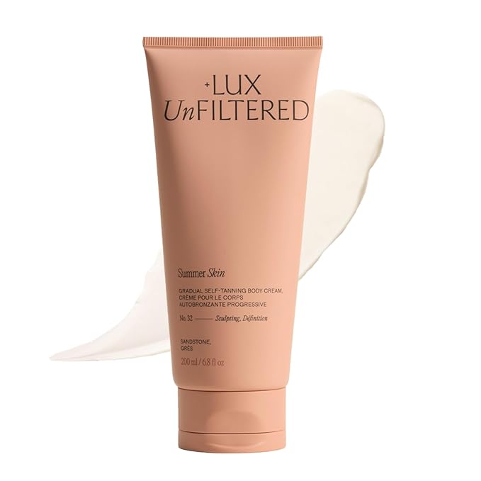 + Lux Unfiltered N°32 Summer Skin Body Sculpting Gradual Tanning Lotion - Self Tanner Firming Body Lotion with Peptides & Caffeine - Firms & Tones Skin - Vegan & Cruelty-Free Sunless Tanner, Sandstone