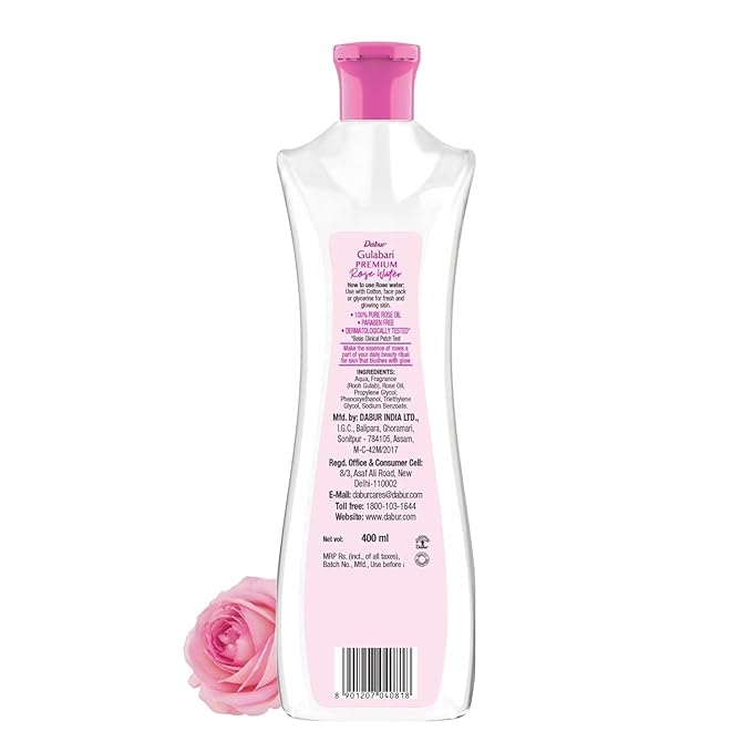 Dabur Gulabari Premium Rose Water Face Toner - 400ml | No Paraben | Alcohol Free | Cleanses, Hydrates & Moisturises | Balances & Restores Skin's pH Levels | For All Skin Types