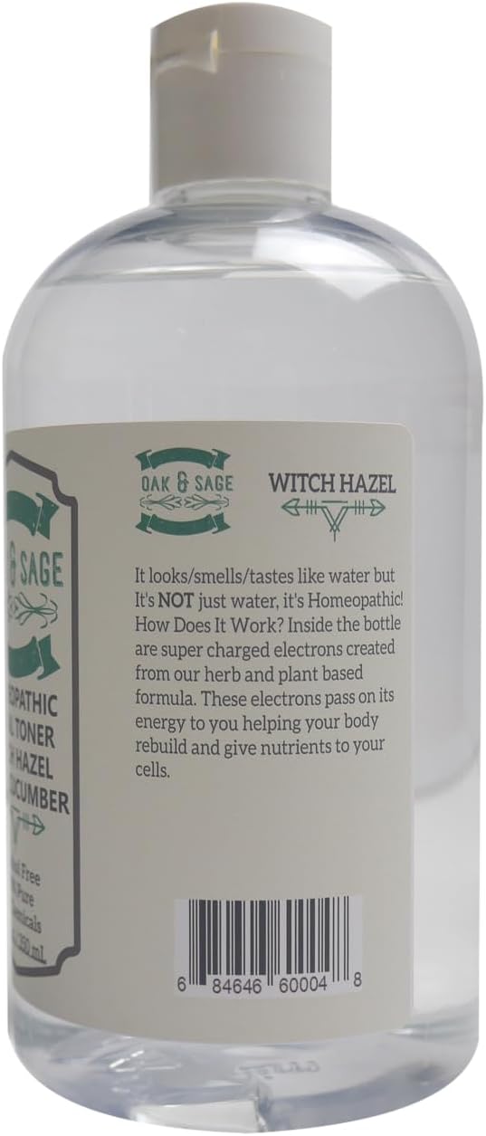 Oak & Sage Homeopathic Facial Toner Witch Hazel with Cucumber - Unscented - 12oz Astringent, 100% Pure, No Alcohol, No Additives