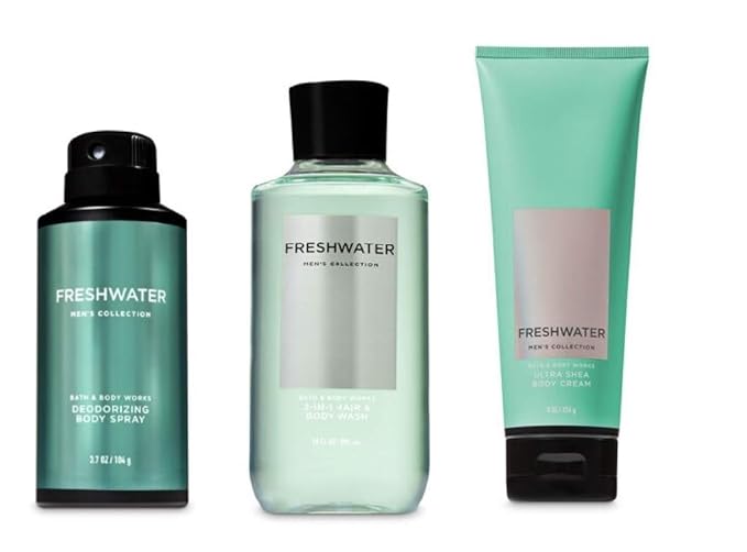 Bath and Body Works - Freshwater - 2-in-1 Hair + Body Wash – Deodorizing Body Spray & Ultra Shea Body Cream - designed just for him!