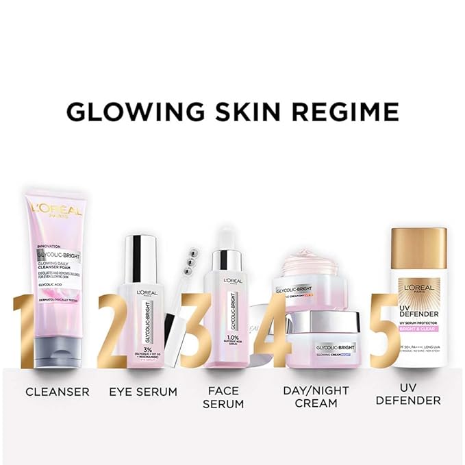 L'Oreal Paris Glycolic Bright Glowing Night Cream, 15ml |Overnight Brightening Cream with Glycolic Acid that Visbily Minimizes Spots & Reveals Glowing skin