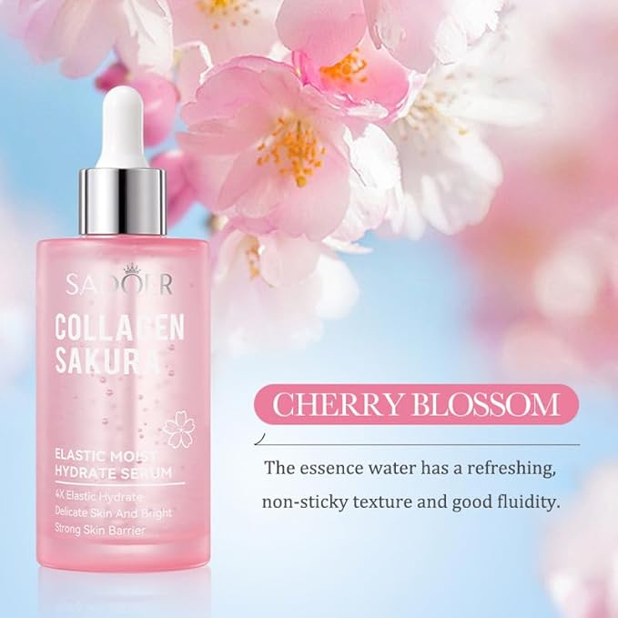 Cherry Blossom Collagen Facial Essence, Hydrating Moisturizing Toner with Natural Plant Ingredients, Gentle Face Essence for Dry Skin Care