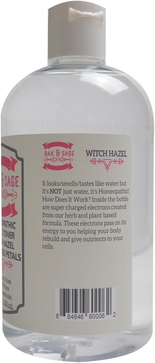 Oak & Sage Homeopathic Facial Toner Witch Hazel with Rose Petals - Unscented - 12oz Astringent, 100% Pure, No Alcohol, No Additives